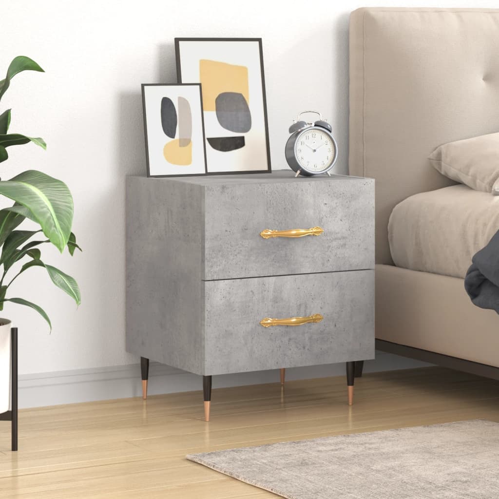 Vidaxl Concrete Grey Table De Chevet, Armoire De Nuit Avec Tiroirs Et Pieds, Table De Nuit Avec Rangement, Armoire De Lit Chambre, Moderne, Béton Bois D’ingénierie