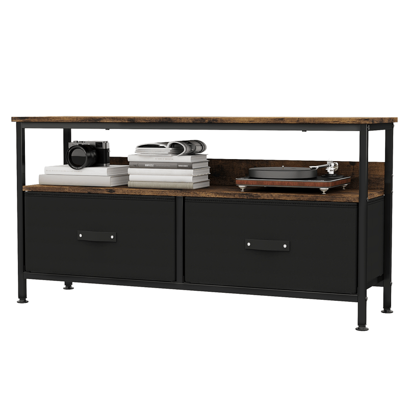 2 Fabric Drawer Dresser Tv Stand, Console Table With Open Storage Shelf, Small Entertainment Center With Adjustable Feet For Living Room, Bedroom, Fits For 32 To 55 Inch Tvs