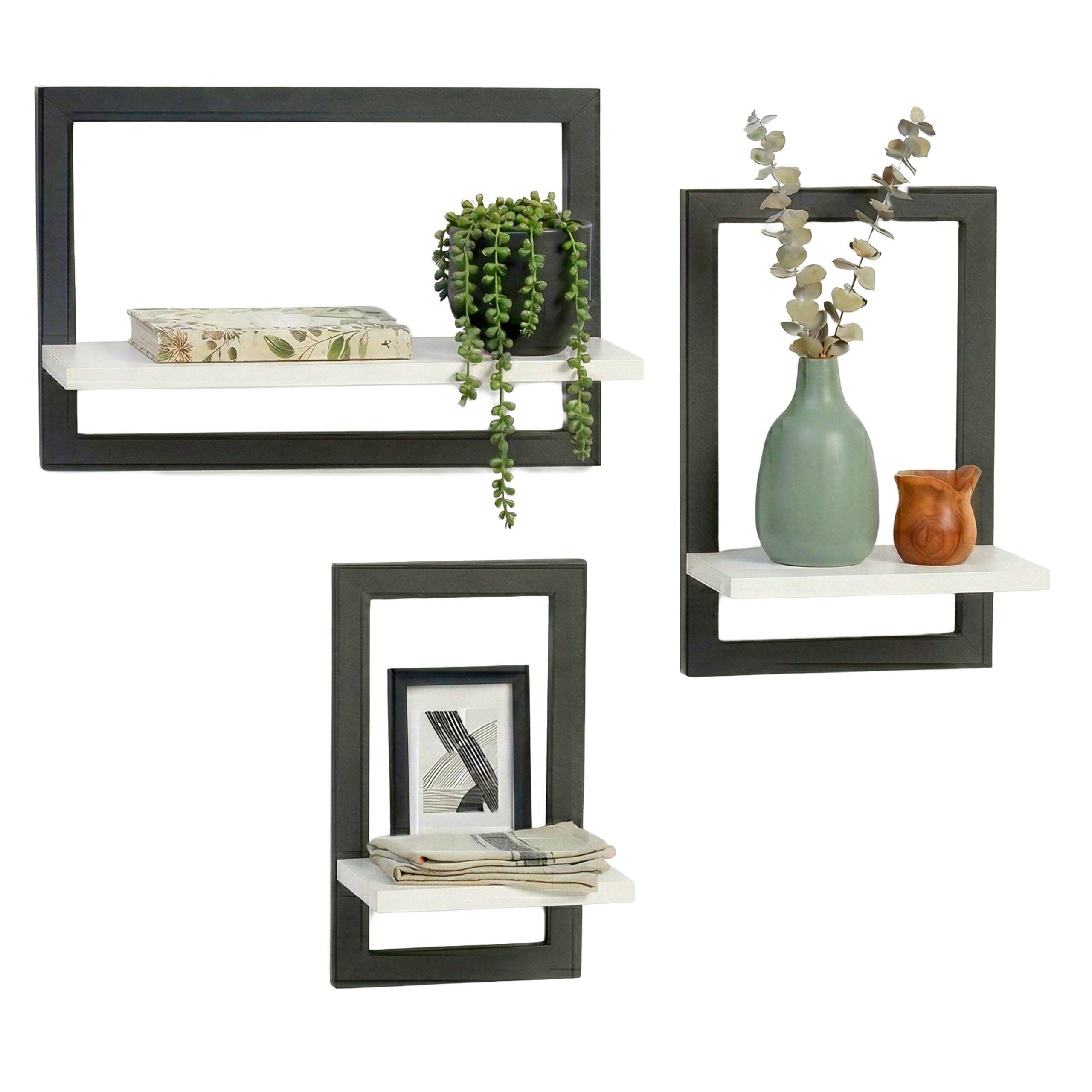 3-tier. Wall Shelf Set In White/black