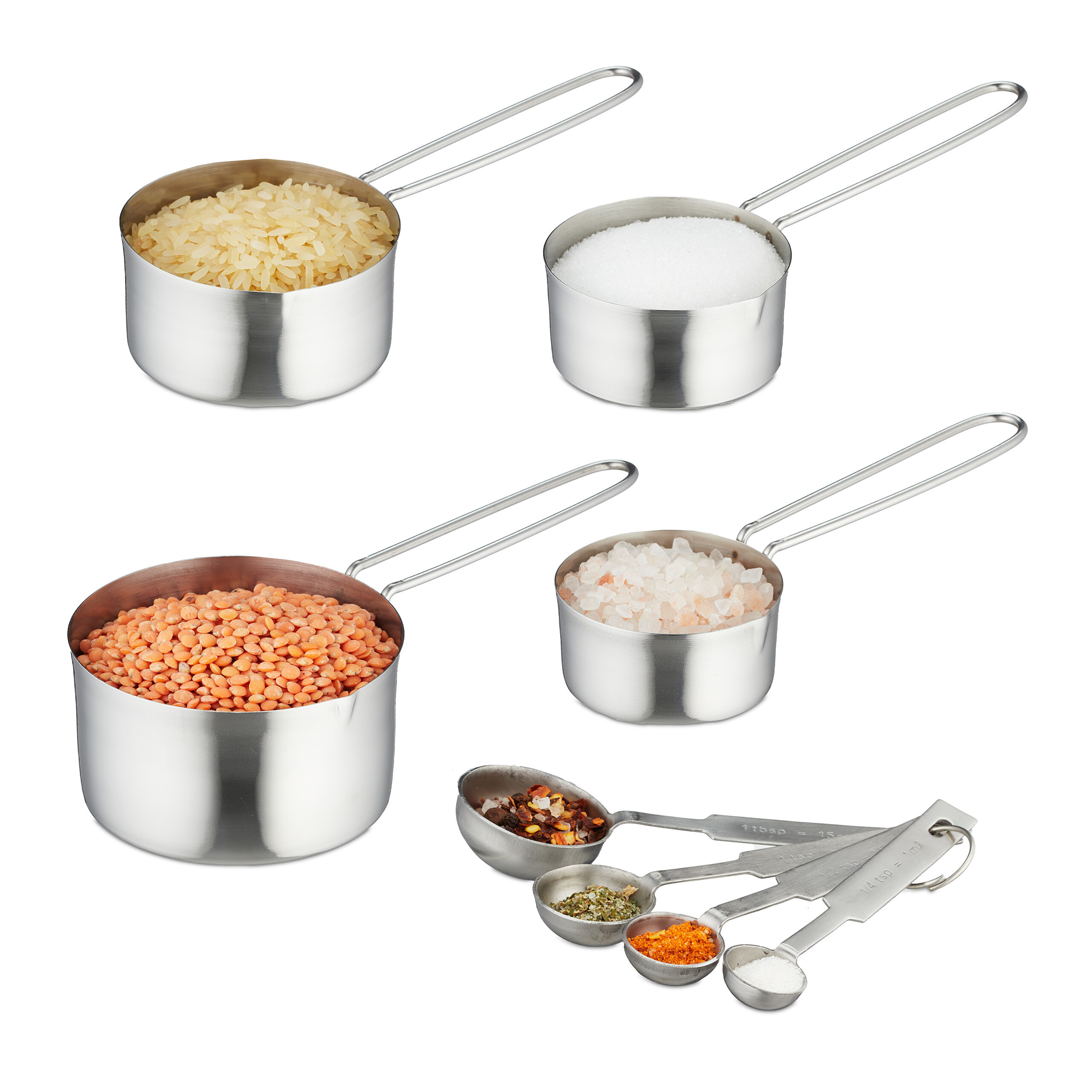 8pcs. Measuring Cups And Measuring Spoons Set In Silvery