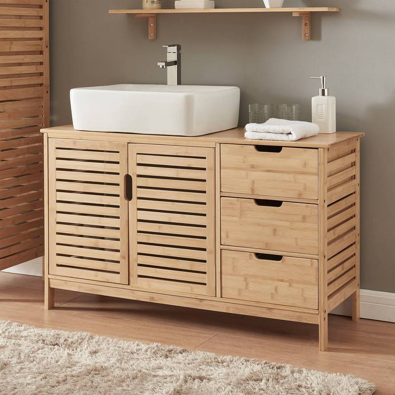 TEMU Bathroom Cabinet Boksereys With 2 Doors And 3 Drawers 60 X 100 X 35 Cm Natural