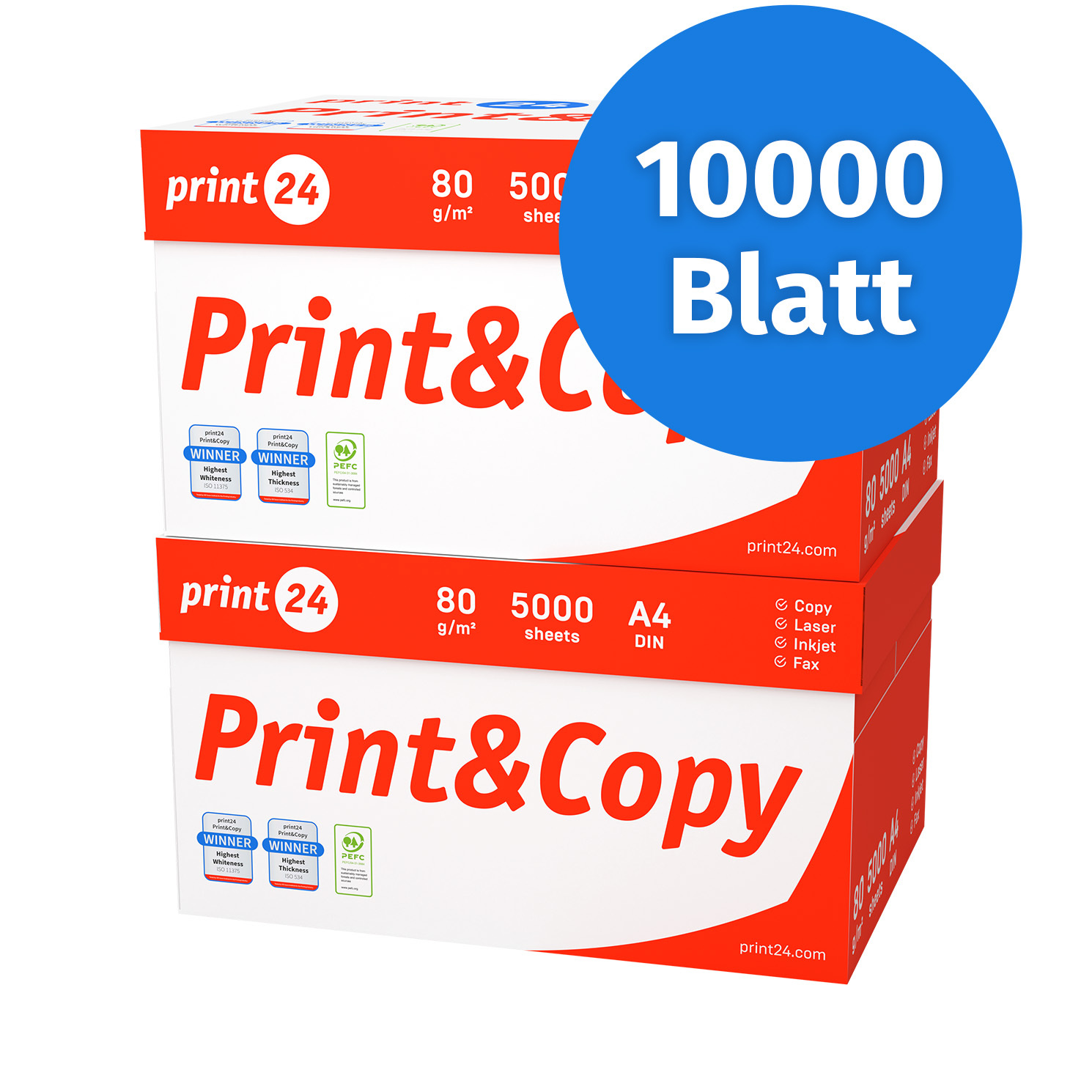 Printer Paper, 10,000 Sheets, 20 X 500, A4, 80g, , Pefc Certified
