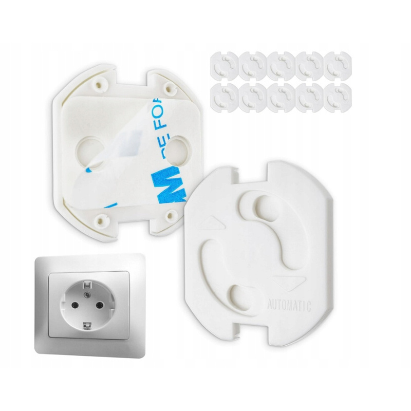 Zaštitne navlake za utičnice za bebe - Samoljepljiva zaštita za utičnicu tipa F - Pakiranje od 10 bijelih