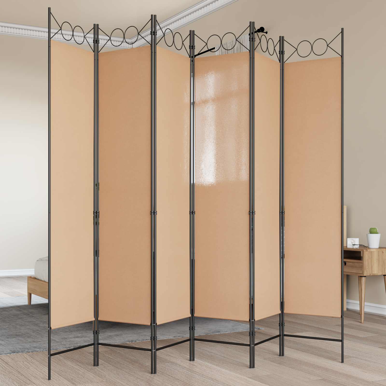 Image of 6-part Room Divider Beige 240 X 200 Cm Fabric, Living Room, Modern Room Divider, Foldable Screen, 3-part Privacy Screen, Cool Decor For Home