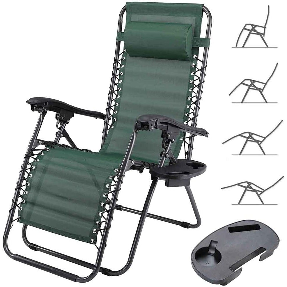 TEMU BAKAJI Sedia a Sdraio Relax Reclinabile Gravità Zero Fasciato Con Vassoio Struttura In Acciaio e Tessuto Dimensione 163x65x113cm Per Spiaggia Giardino Terrazzo Esterno (Fasciato Verde)