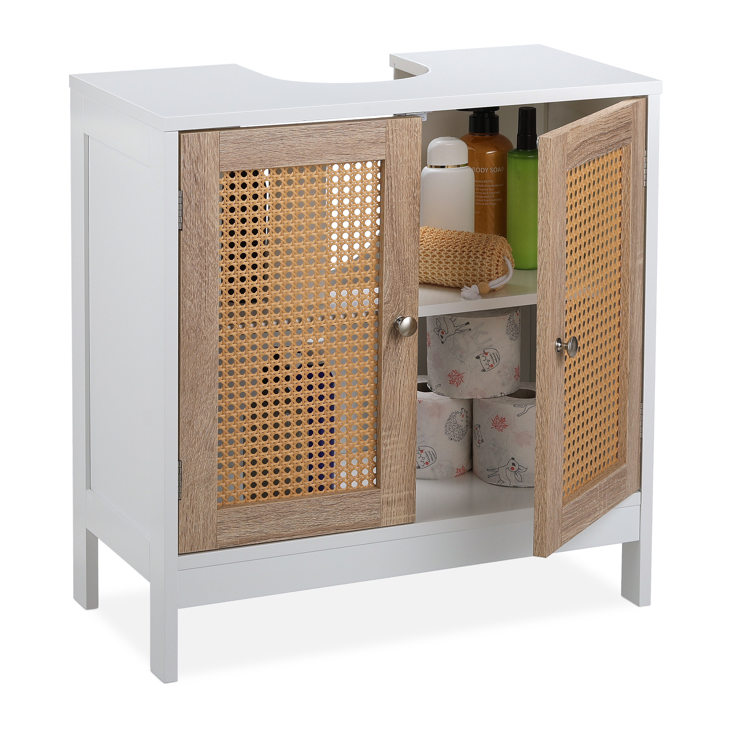 Under-sink Cabinet In White/ Natural - (w)60 X (h)61.5 X (d)30 Cm