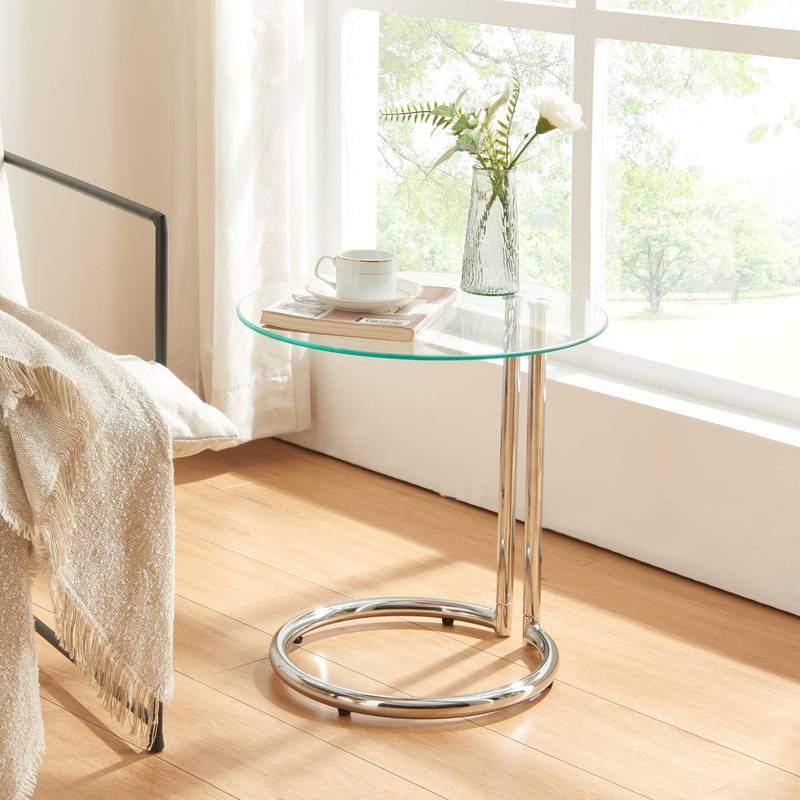 E-shop Beistelltisch Ylivieska mit Glasplatte 46x45 cm rund Chromfarben/Klarglas