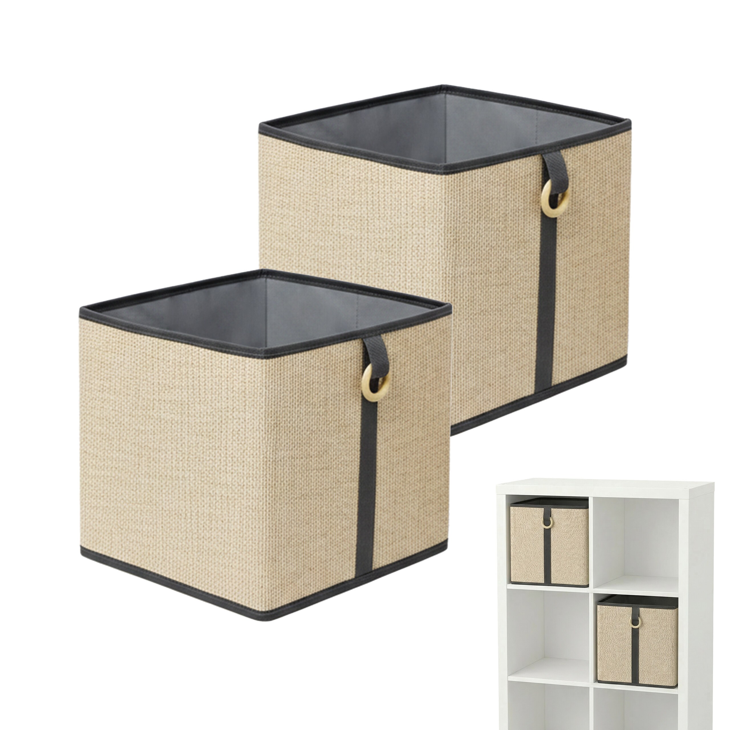 2-pack Storage Basket In Natural/black - (w)30 X (h)30 X (d)30 Cm