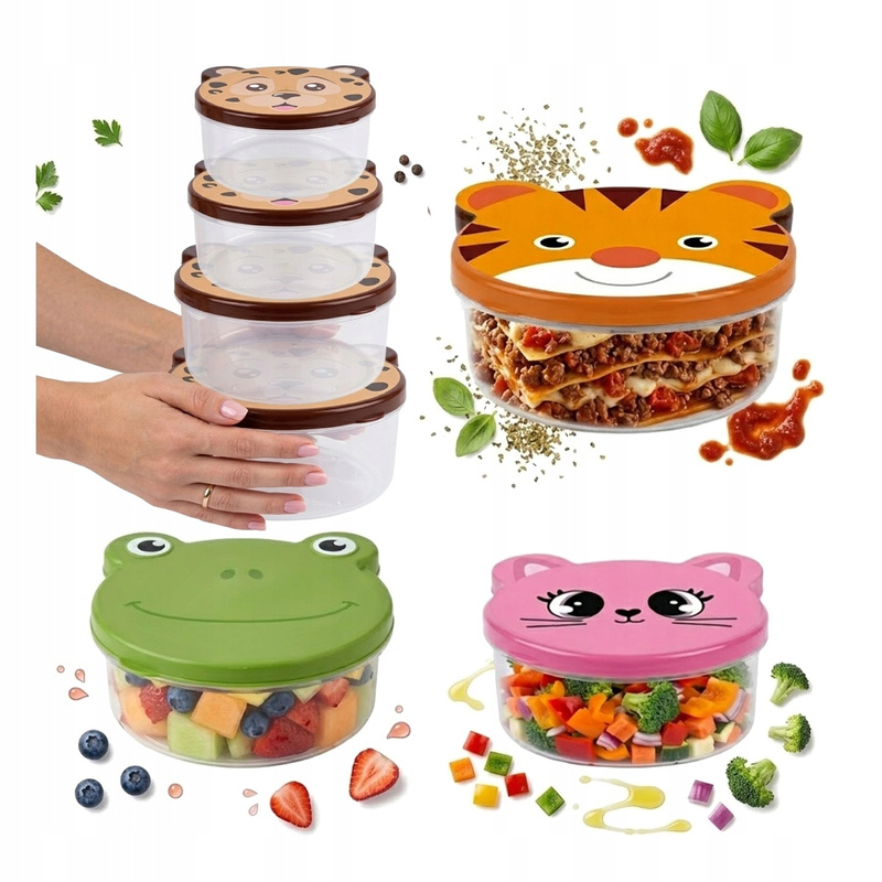 Image of Set Of 4x Food Storage Containers For Kids, School Lunch Boxes, Mix Assortment