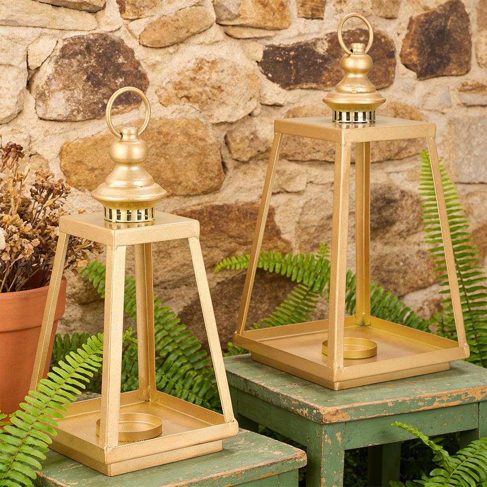 TEMU 2pcs Decorate Modern Farm Lanterns, Gold Candle Lanterns Front Porch Decoration For Home, Living Room, Fireplace, Indoor And Outdoor Decoration