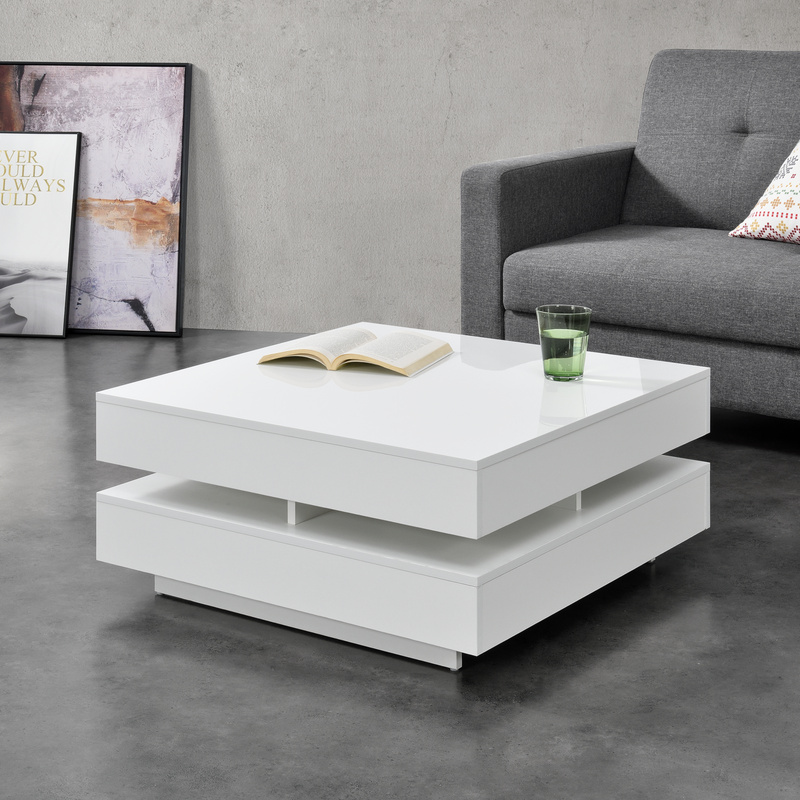 Coffee Table 75x75x35.5 Cm Side Table With Storage Compartments, Sofa Table, Particle Board