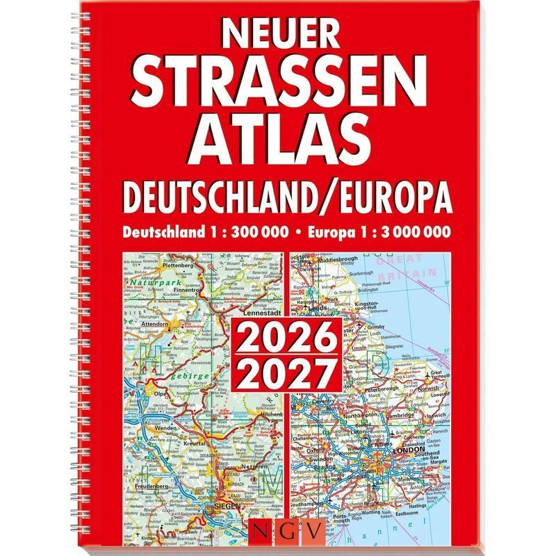 New Road Atlas Germany Europe 2026 2027 / Auto Atlas Germany 1:300,000 Europe 1:3,000,000 Spiral Binding / Road Map / Paperback / German / 2025 / Naumann & Göbel Verlagsg