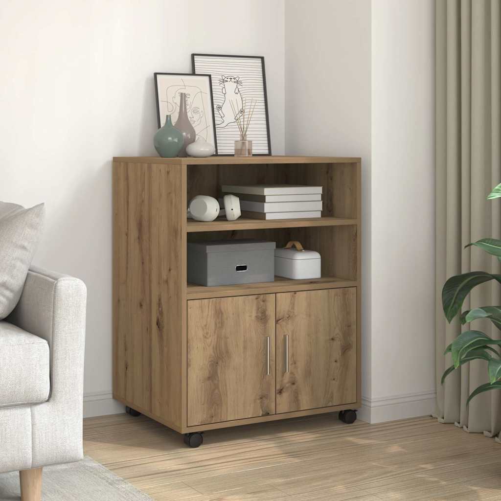 Vidaxl Rolling Cabinet, Office Cabinet With Storage Space, File Cabinet For Living Room Office, Office Container Cabinet Rolling Container, Oak Wood Material