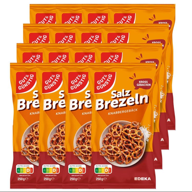 16-pack Gut&günstig Salted Pretzels, 250g Each (16x250g)