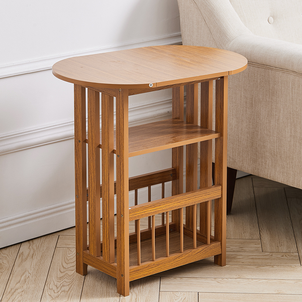 Modern Wooden Side Table with Storage Shelf and Foldable Desktop