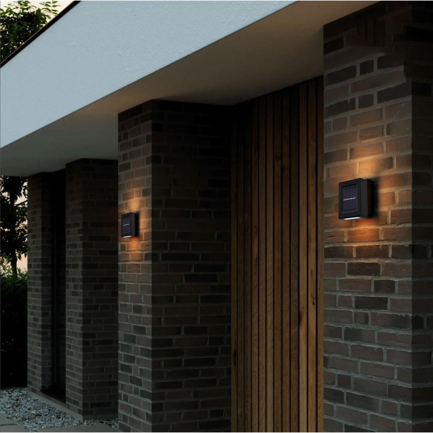 taylor brown 4 pack solar wall lights outdoor   down ip65 waterproof warm white for garden fence pathway decor details 2