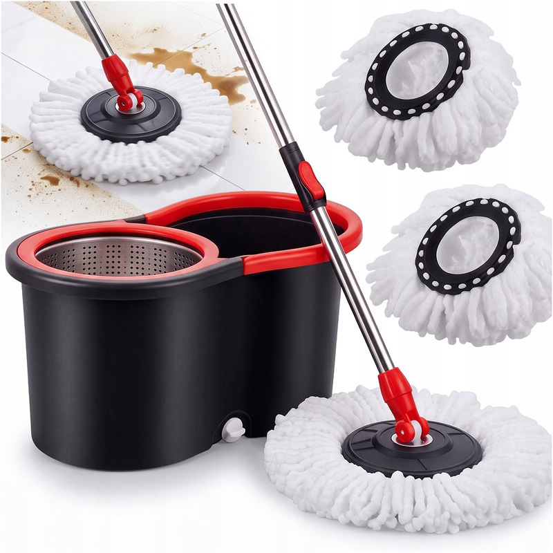 TEMU Mopa Rotativa con de Dos Cámaras de 14L, Set de Limpieza de Pisos con Mango Telescópico y 2 Microfibra, Práctico de Separación de Agua la