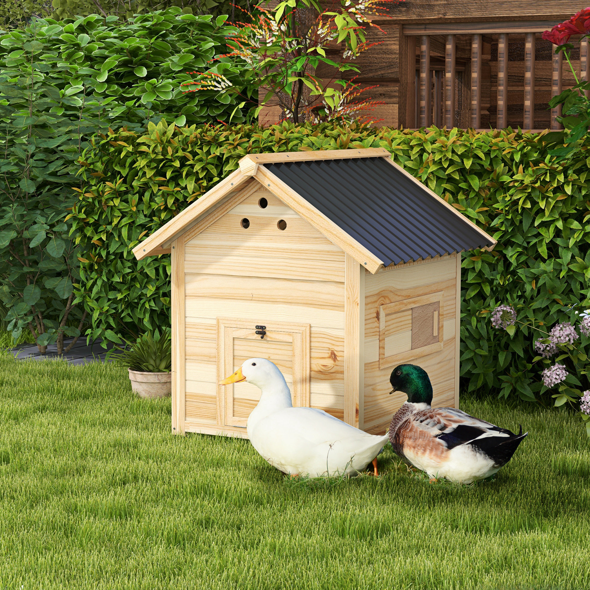 Image of House With Roof, Poultry House With Double Door, Chicken Coop With Removable Floor, Goose House, Chicken House, Natural 78 X 90 X 92 Cm