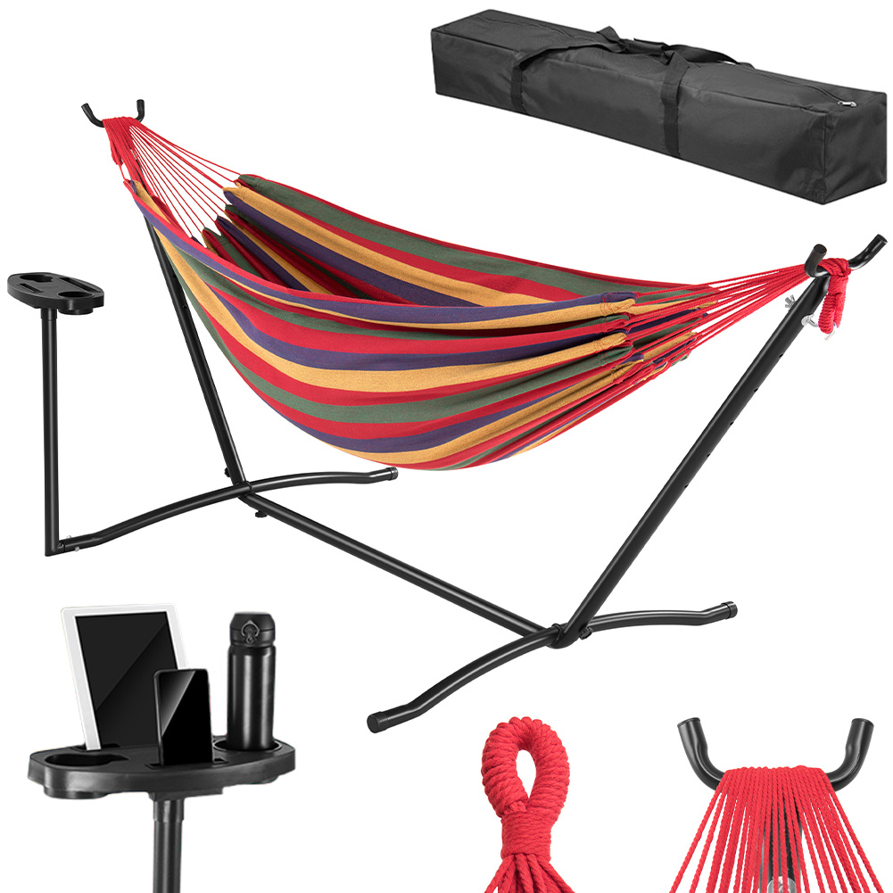 Bakaji Brazilian- Hammock With Steel Stand, Cup Holder, Phone And Tablet Holder, Space- Carry Bag, 200kg Load Capacity, Ideal For Outdoor And Indoor Use