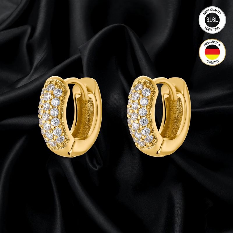 Image of Women's Hoop Earrings With White Zirconia Stone – Waterproof – Creole