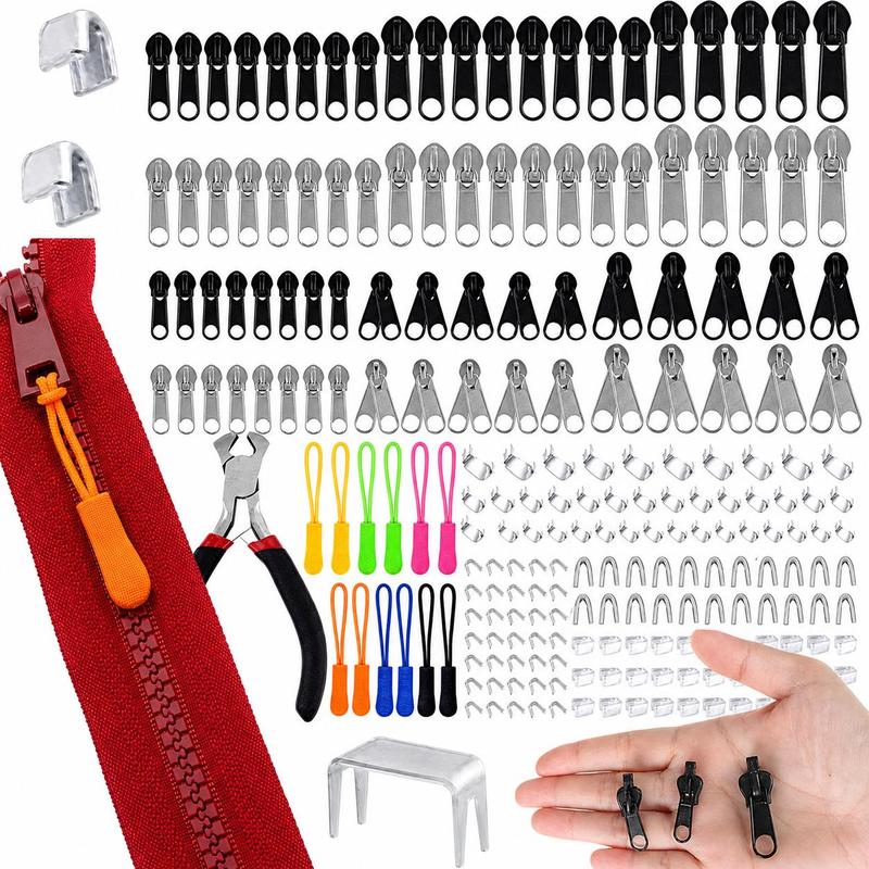 211x Zipper Repair Kit For Zippers, Zipper Repair, Metal Zipper Sliders, Zipper Pulls, Zipper Crimper, Organizer For Jackets, Backpacks, Bags, Suitcases