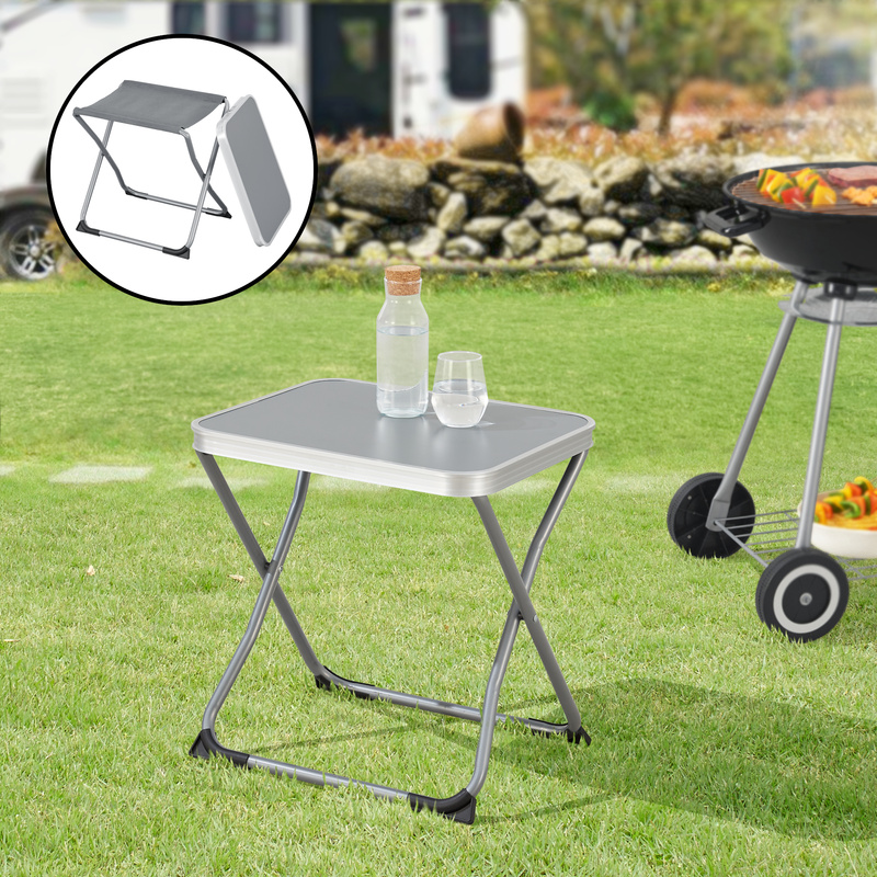 TEMU 2-in-1 Camping Stool And Table 'barete Foldable Metal Frame 47 X 37 Cm Grey