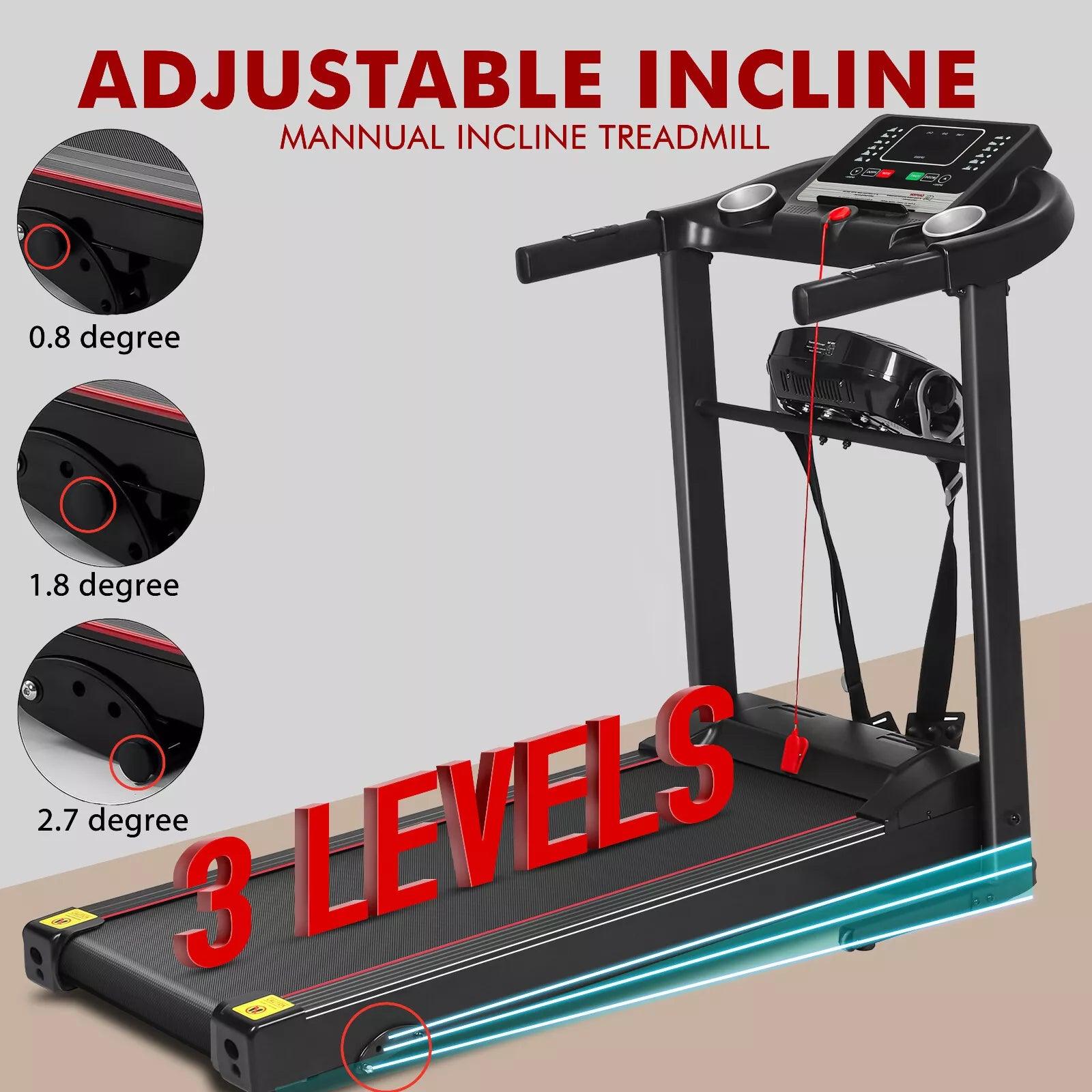 Foldable Electric Treadmill 2.0 HP Motorized Running Machine with Incline & Built-in Massager – Adjustable Speeds 1-12 km/h, LED Display, Home Gym Fitness Equipment