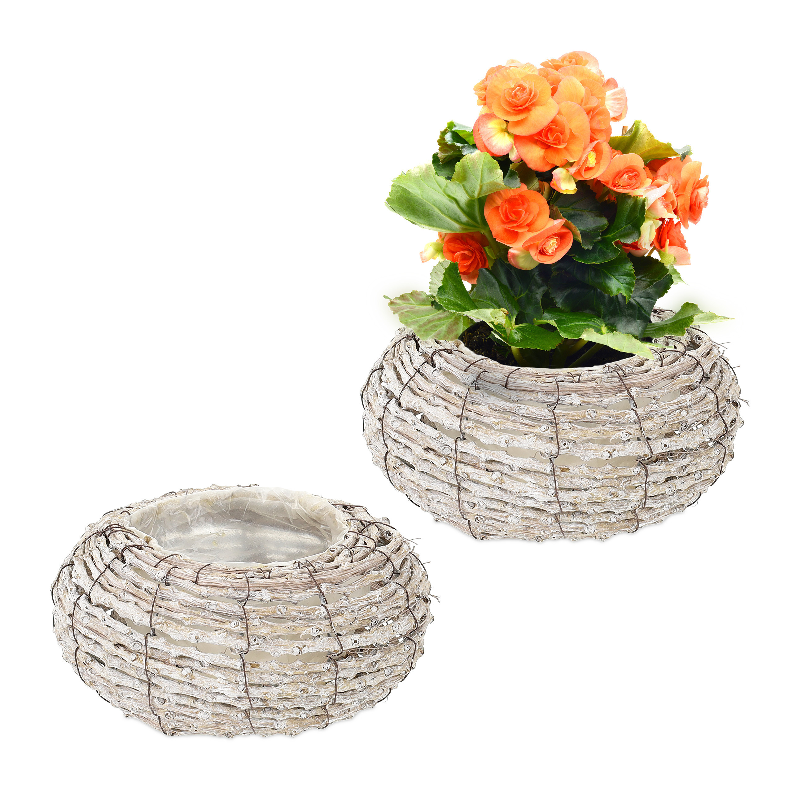 2 X Flower Pot In White/natural - (h)10 X Ø20 Cm