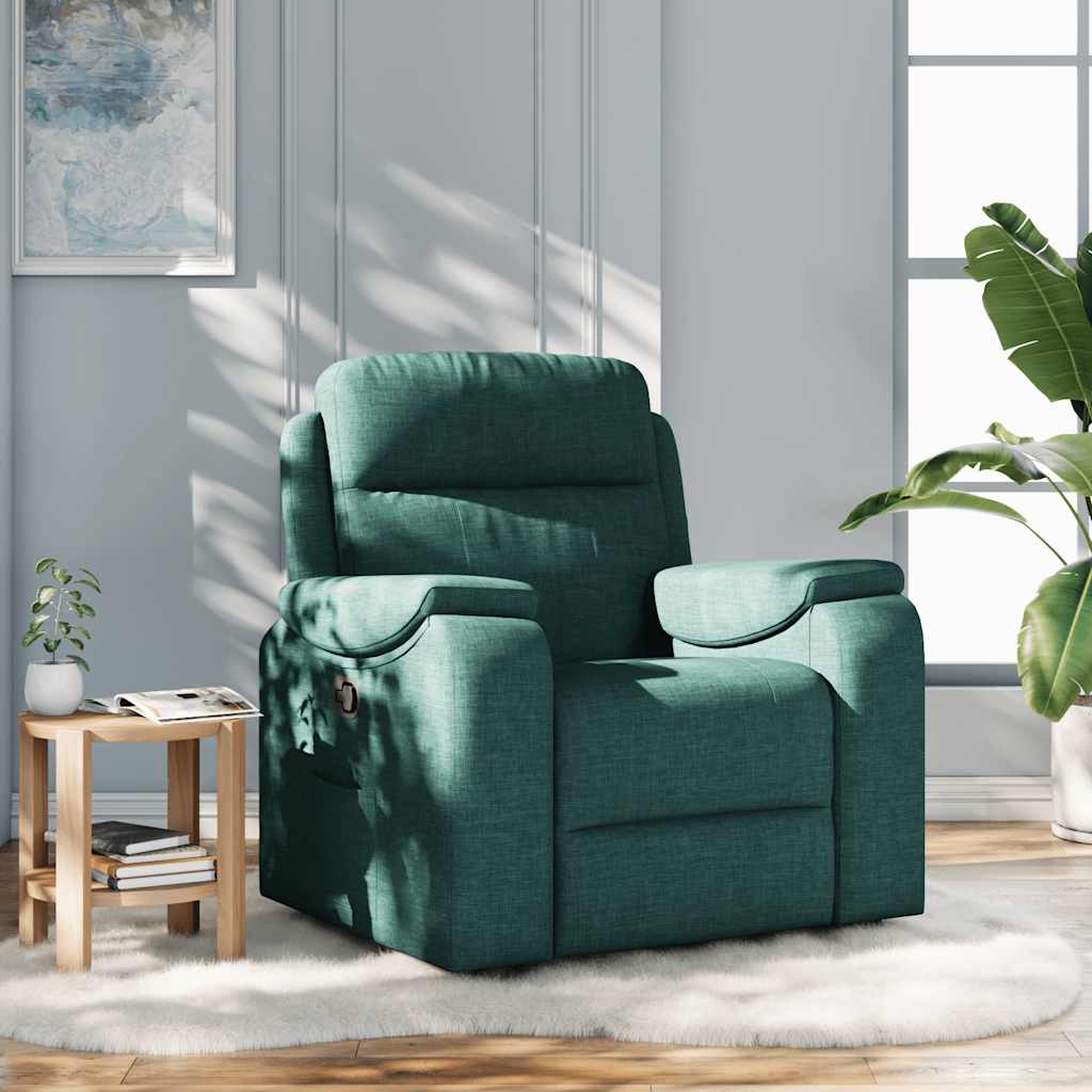 Image of Vidaxl Recliner Chair In Dark Green Fabric, Adjustable Tv Armchair, Sofa Chair