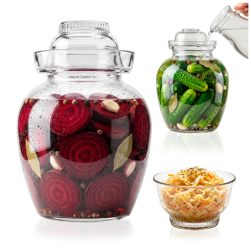 Pot voor het van komkommers, fermentatie, glas, hermetisch met een waterdichting - Container 2.5/5.5/8.5/10 L met een kraag voor fermentatie, van komkommers, zuurkool, , wijn, paddenstoelen.