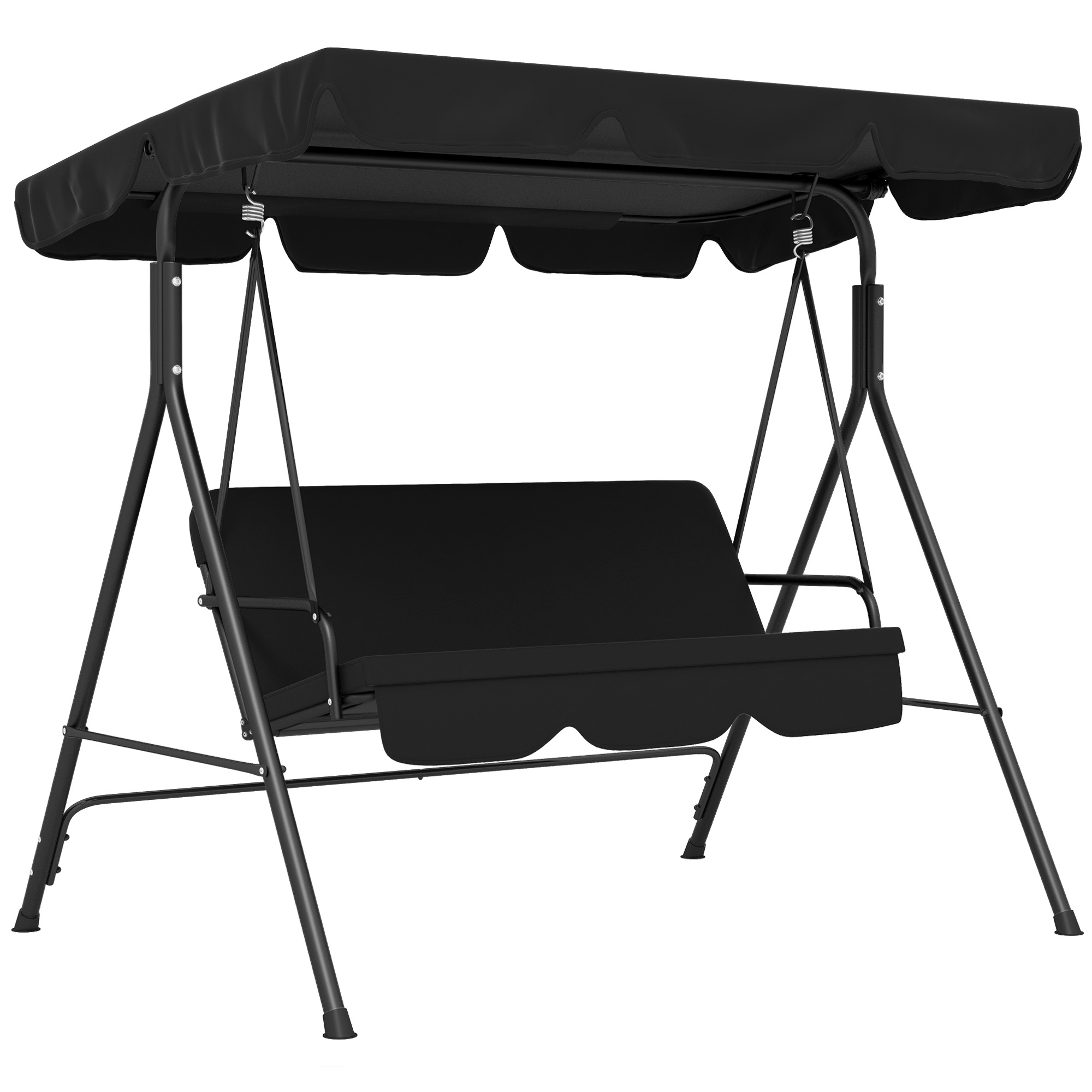 Balancier de jardin Outsunny 3 sièges, siège et dossier réglables, coussins 1,72L x 1,1L x 1,53H m noir acier noir polyester
