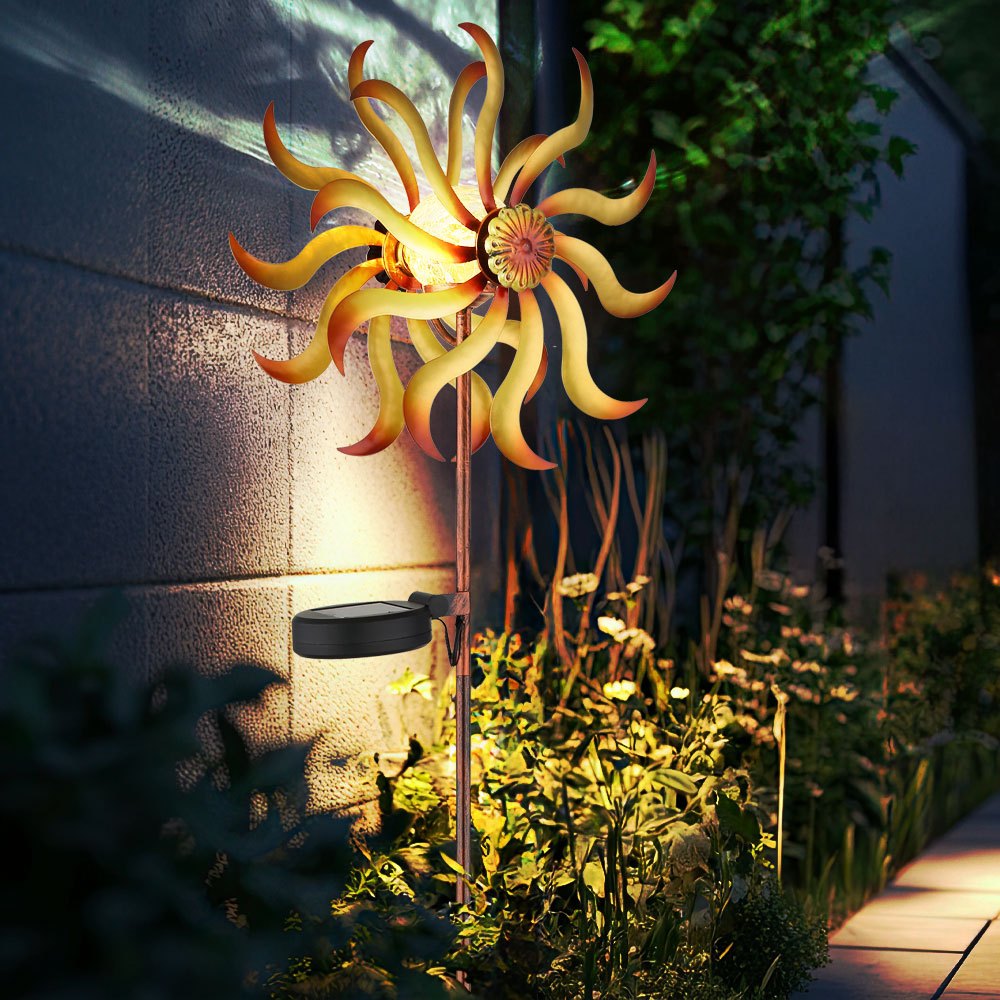 Image of Garden Decor Windmill Led Solar Light, Gold Patio Lamp, Outdoor Light With , Metal Gold, , Warm White, Lxh 22x92 Cm