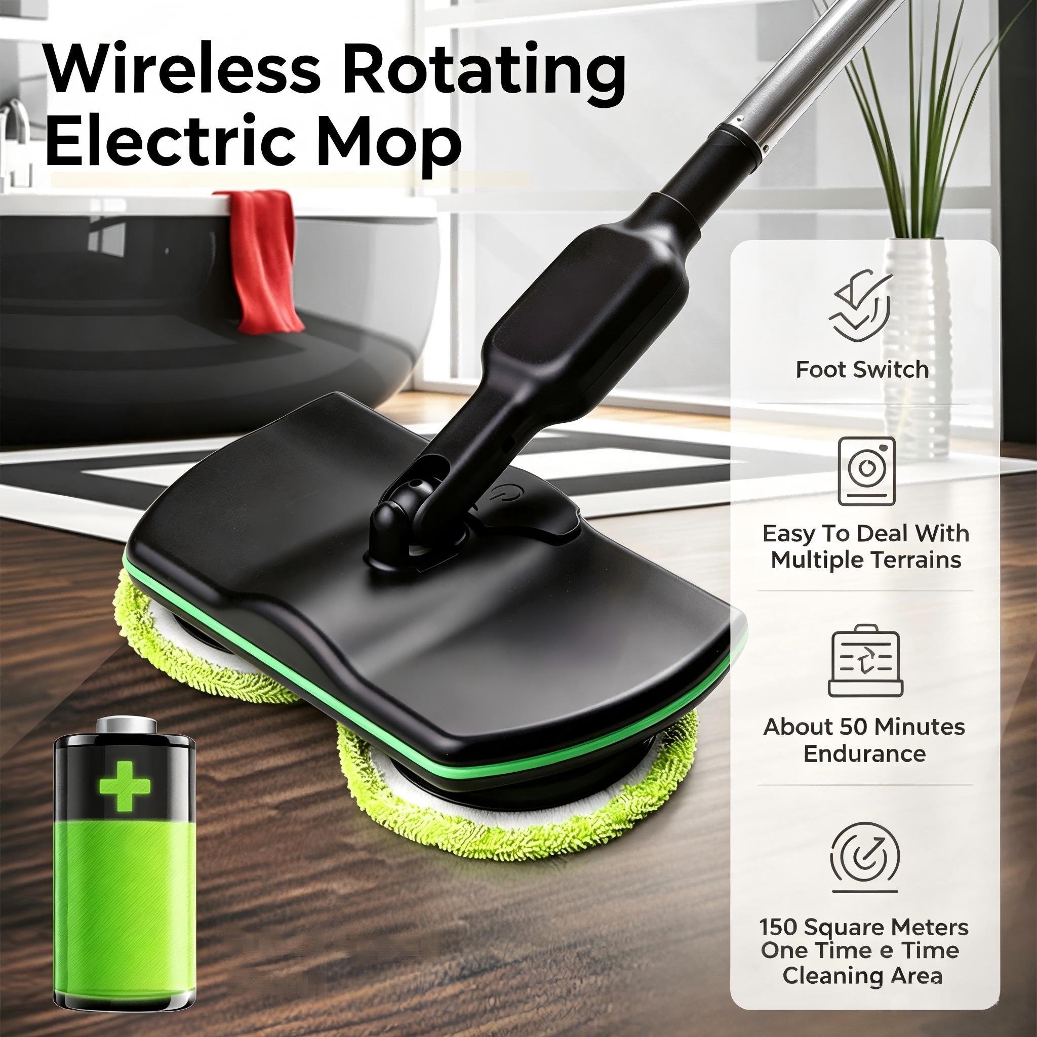 TEMU Cordless Electric Spin Mop, Rechargeable Electric Rotating Floor Mop. Multifunctional Cordless Mopping And Polishing Machine With Foot‑operated