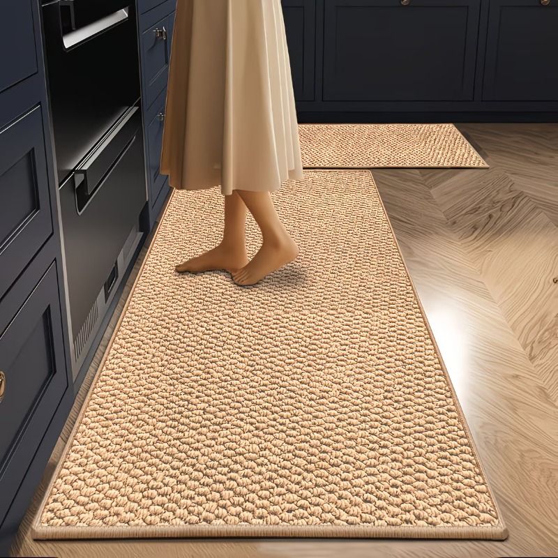 TEMU 2pcs Brown Jute-like Pineapple Loop Kitchen Rugs Mats - Latex-bottom Mat – Non-slip Floor Mat, Washable Entryway Hallway Runner Rugs For Home,