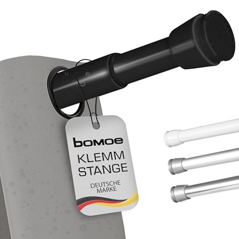 Bomoe Telescopic Shower Rod, No-drill 115-200 Cm, Extendable – Clamp-on Curtain Rod, Non-slip Clamp Rod For Curtains – Chrome Shower Curtain Rod, No-drill Curtain Rod
