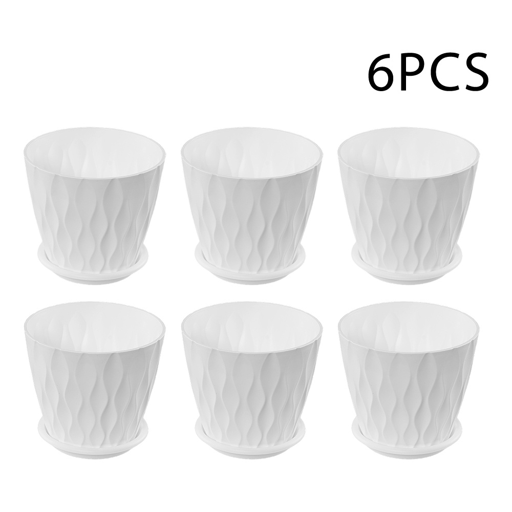 Flowerpots Set of 6, 6inch Ripple Finish with Matching Saucers