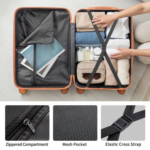 photo de l'article ensemble de blanc et marron en rigide, valise extensible de 4 pièces avec roues pivotantes à 360° - étuis de voyage légers et à coque rigide (12/16/20/24/28 pouces)