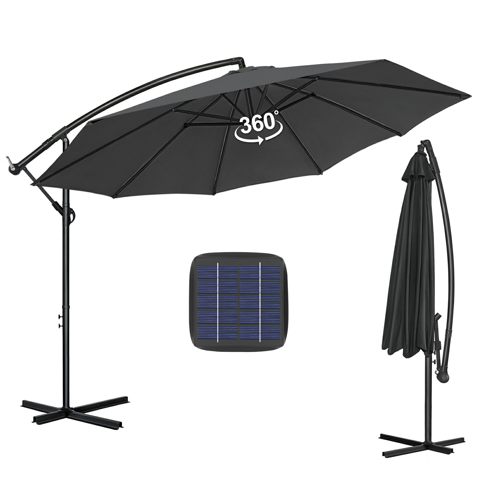Lingsen Sun Umbrella, Large Format 350 Cm - Windproof Outdoor Umbrellas With Side Pole - For Garden, Terrace, And Beach - Uv Protection And Elegant Design