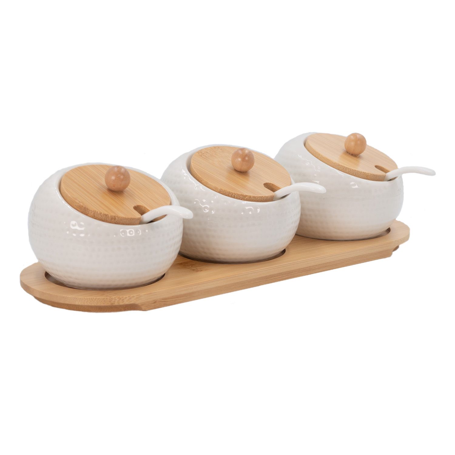 3rd Set Of Spice Jars Sugar Container Storage Container Made Of Porcelain In White - Brown With Lid And Spoon - 28 X 9.5 X 8.5 Cm - Bowl Container Gift With Tablet For The Kitchen, Dining Table Etc.