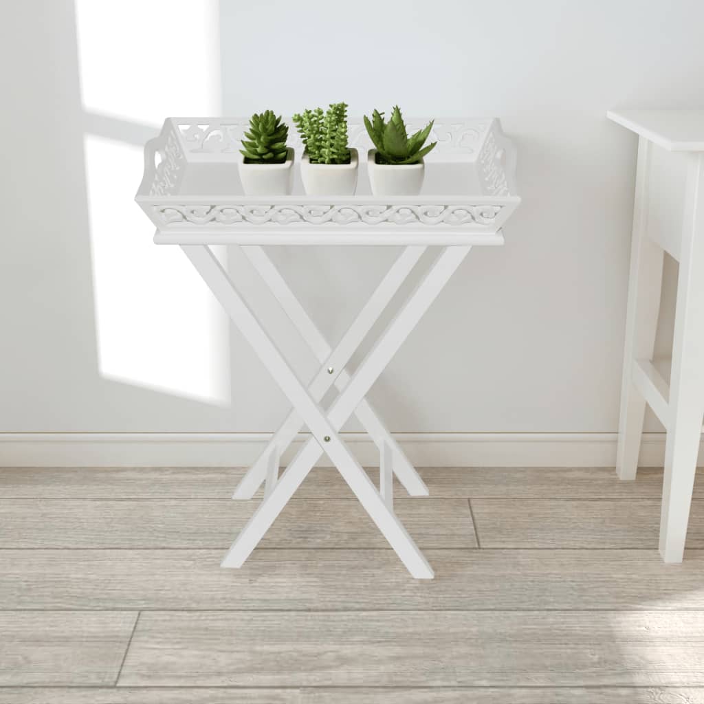 Image of Vidaxl Serving Table With Tray, White Coffee Table, Side Table, Tray Table