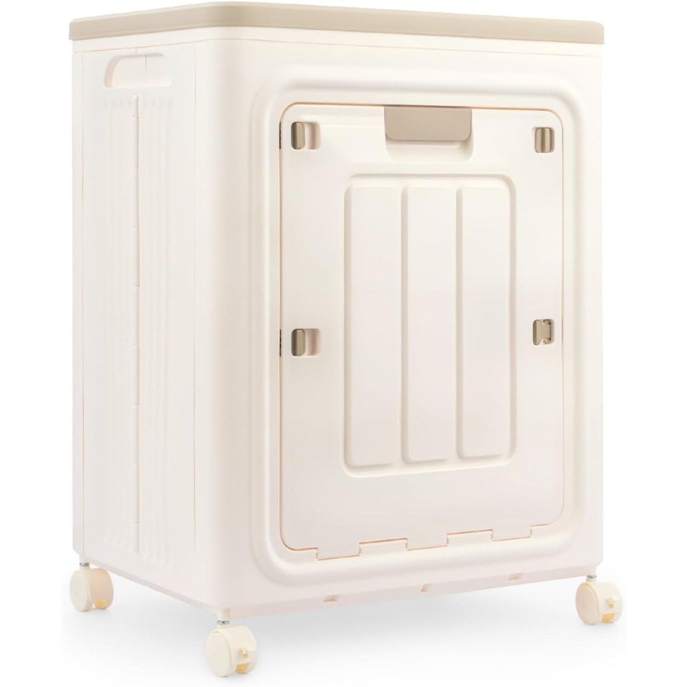 TEMU 110l Jumbo Stackable Storage Box With Lid & Wheels Foldable Collapsible Plastic Storage Bins Organizer With Lockable Doors For Home Garage