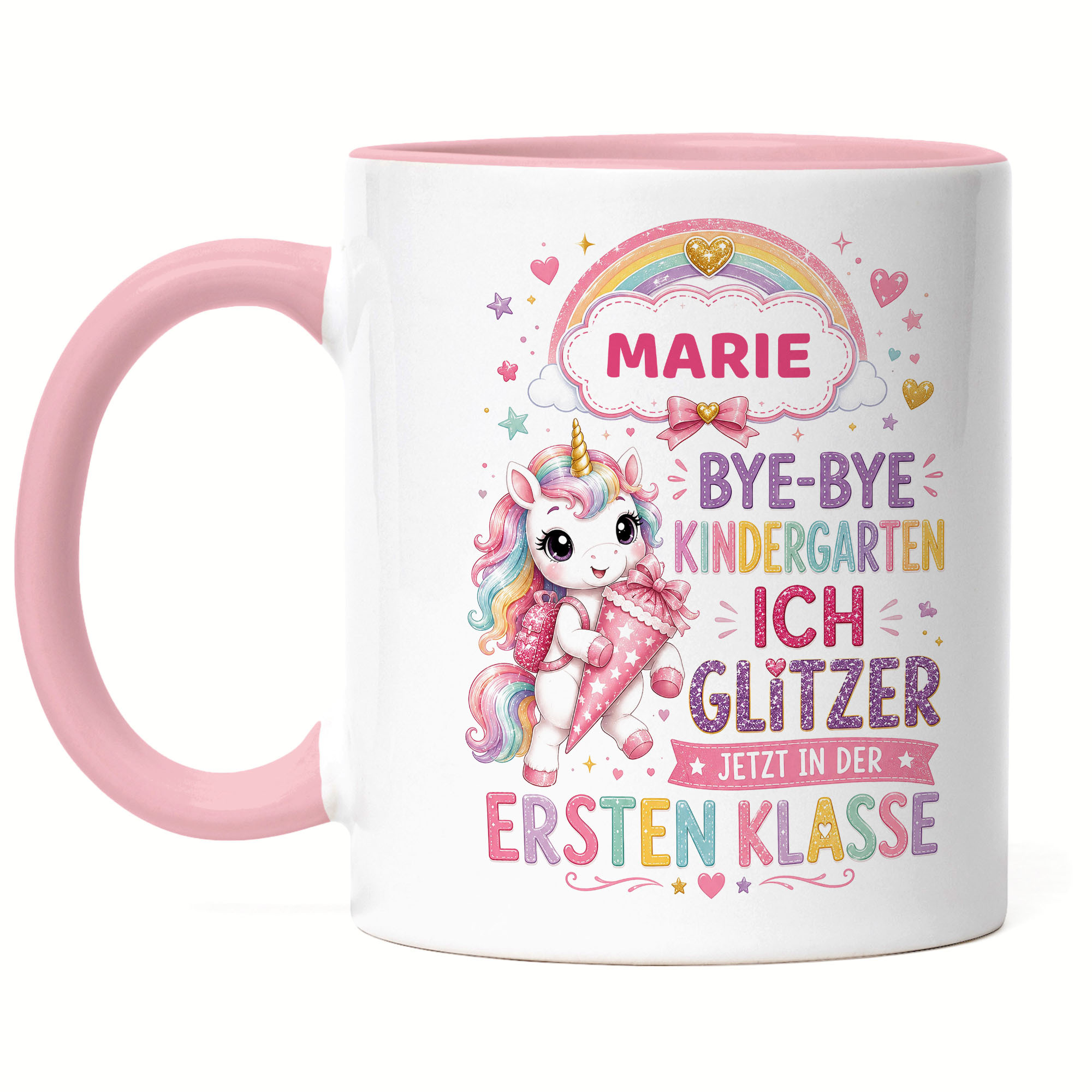 Personalized Unicorn Mug For Girls, Kindergarten Quote, Gift For School , Future First-grade Student With Custom Name Coffee Mug - Mug With Heart Handle
