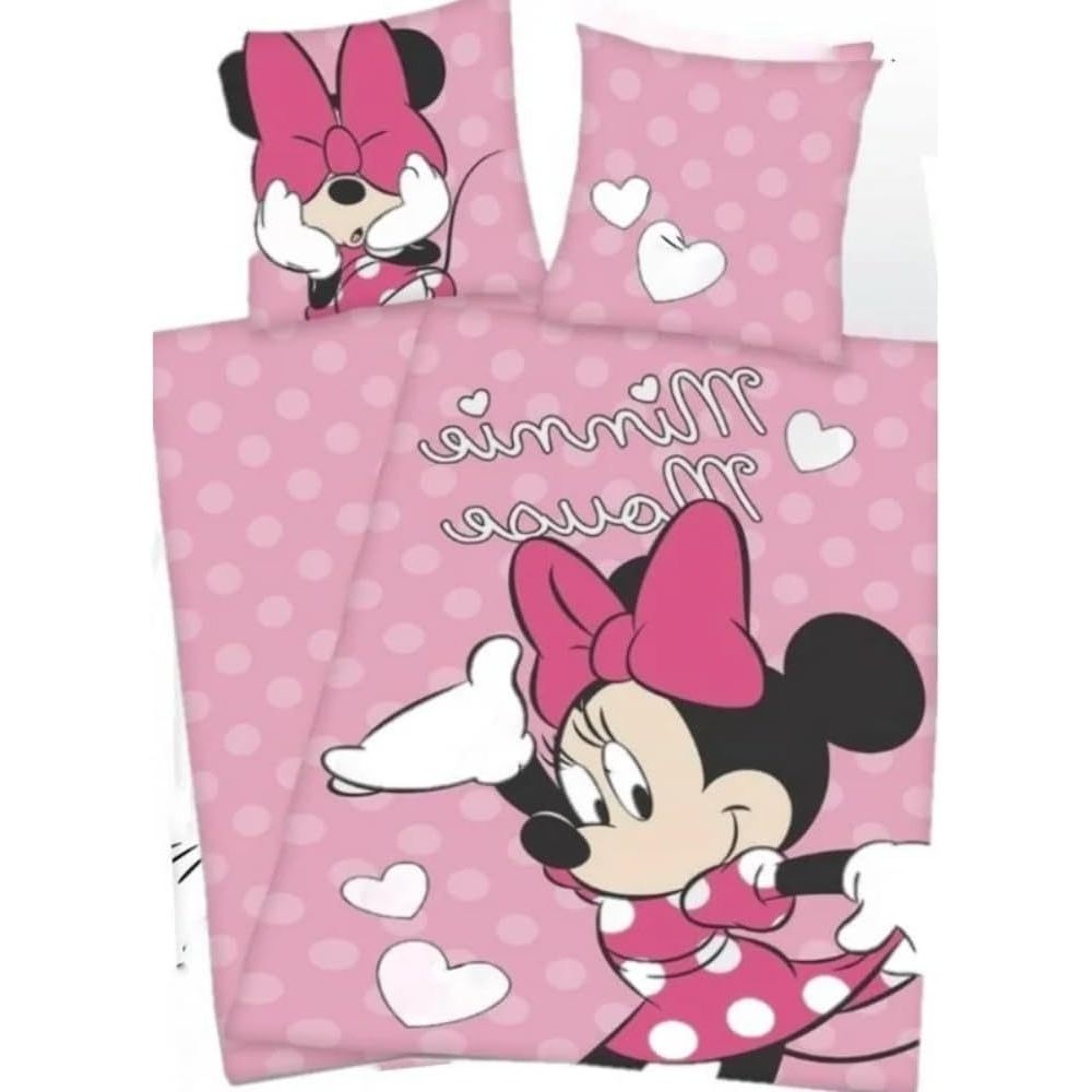 TEMU Arlis Parure de Couette Minnie Disney - Housse 140x200cm avec Taie d'Oreiller 63x63cm