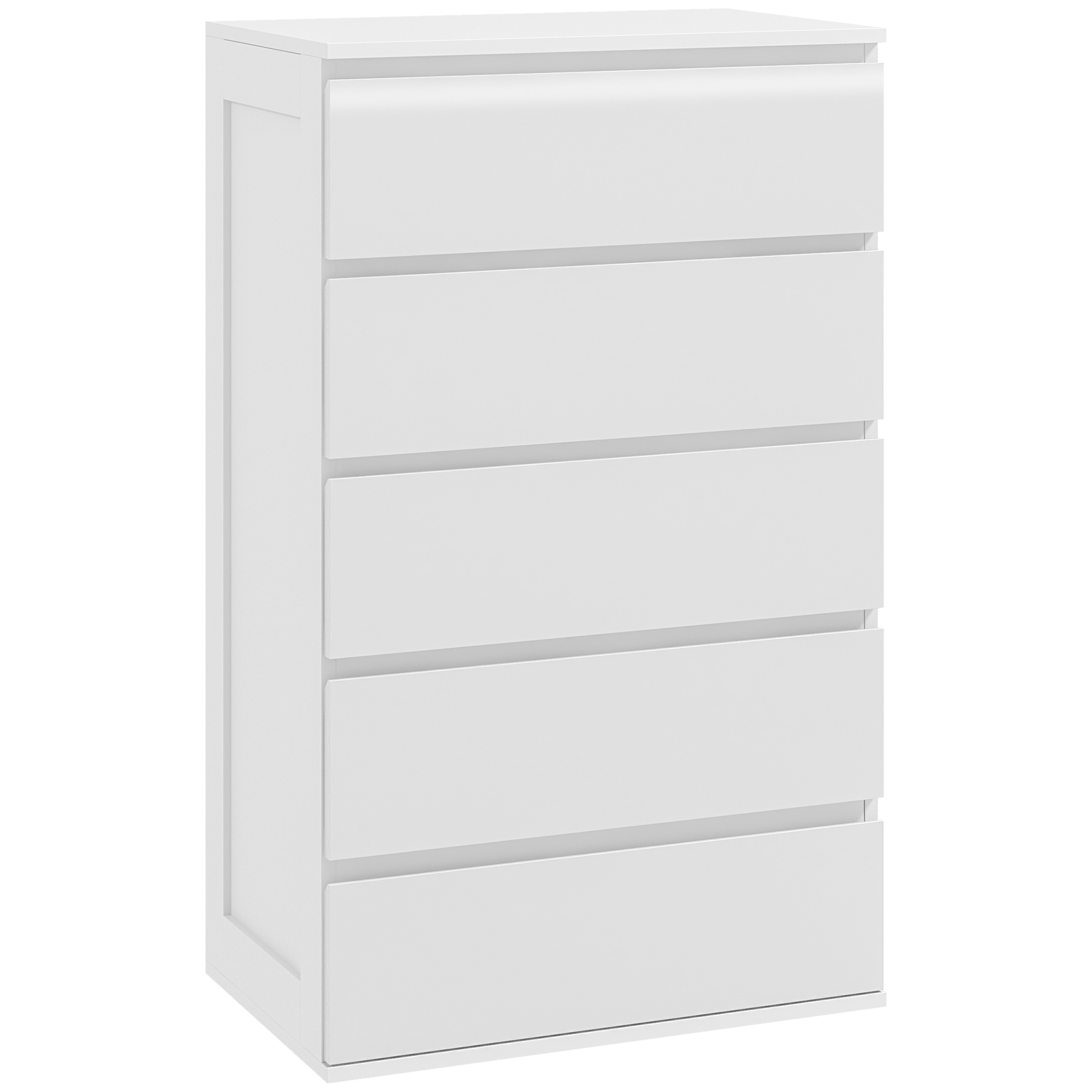 Homcom 5-drawer Dresser, Storage Cabinet, Handle-free , For Living Room, Bedroom, 60 X 38 X 100 Cm, White