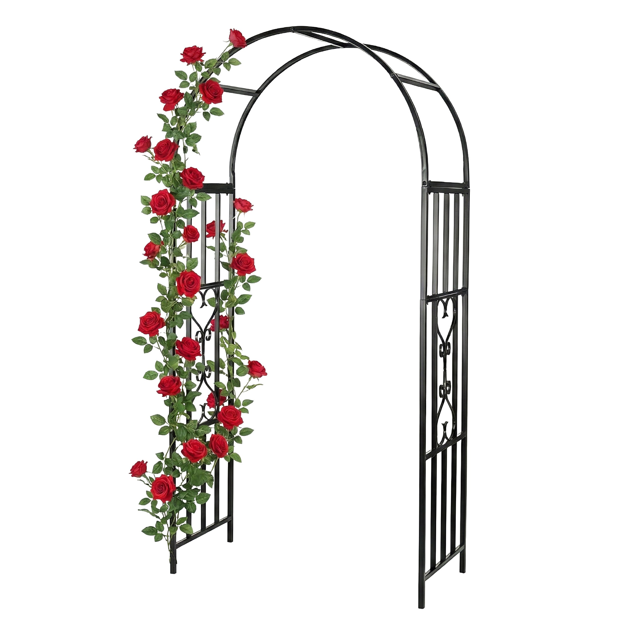 TEMU à roses métallique, 206 x 114 x 50 cm, fer thermolaqué, noire, arrondie avec décorations de cœur, résistante aux intempéries et stable, pour