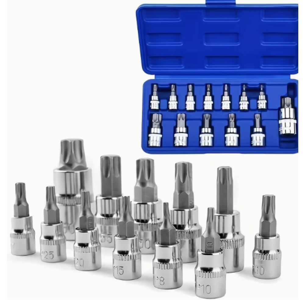 TEMU 13pcs Screwdriver Socket Set, T8-t70 Star Screwdriver Bit Set, Including 1/4 Inch, 3/8 Inch And 1/2 Inch Drive Heads With Storage Case, Suitable