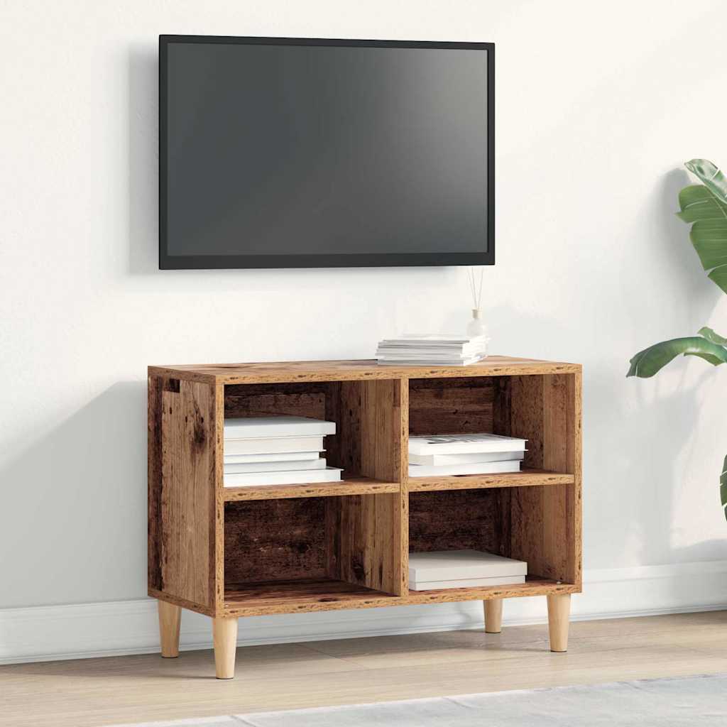 Image of Vidaxl Rustic Tv Stand With 4 Compartments Finish 69.5x30x50 Cm Solid Entertainment Center For Living Room Storage Interior Furniture Wooden Unit Rectangular Media Stylish