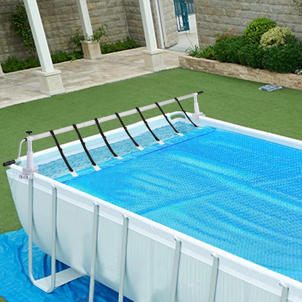 TEMU Bonnlo Enrouleur de Bâhce de Piscine de 5,5 m Piscine Plage Tubes en Aluminium épais et Supports Soudés Robustes Installation Fixe Sangles et