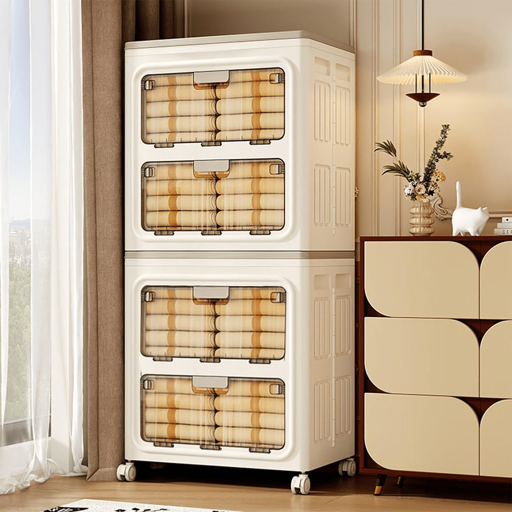 140L Stackable Folding Plastic Storage Box with 3-Way Open Design