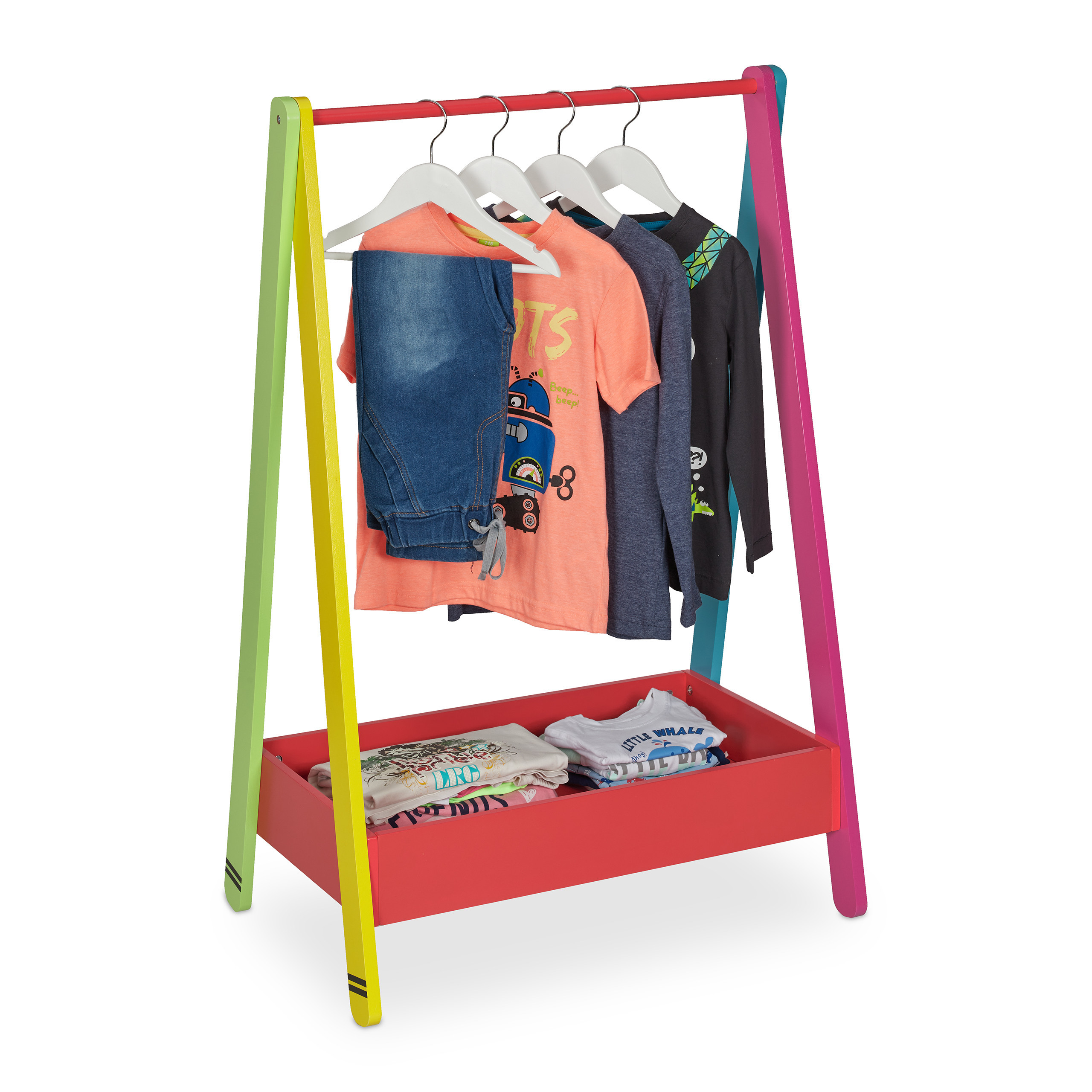 TEMU Stand appendiabiti bambini , 99 .5 x 42 cm, MDF e legno di pino, appendiabiti con vano contenitore, portata 5 kg kg, per cameretta, camera da